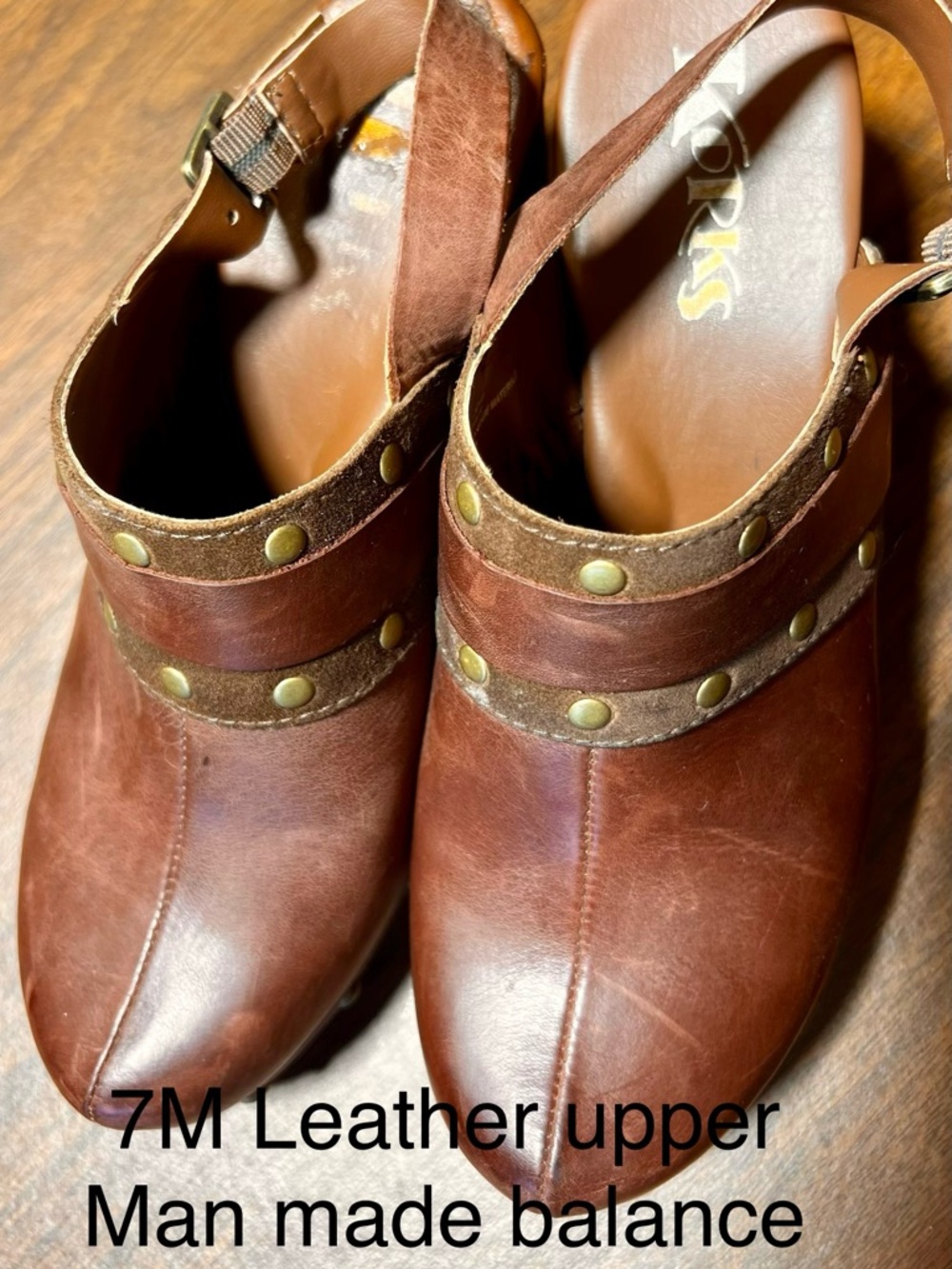 Kork-Ease Brown Leather Studded Slingback Platform Clog